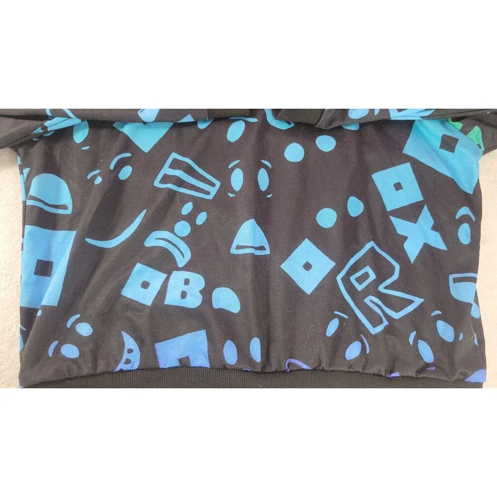 ​Roblox Hoodie Boys Size 15/16 Green Blue All Over Print Gamer Sweatshirt New